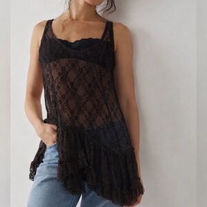 NWT Free People Intimately Everything In Lace Tunic XS Brown Romantic Festival